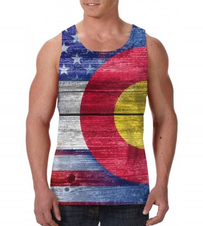 Undershirts Men's Fashion Sleeveless Shirt- Summer Tank Tops- Athletic Undershirt - Wooden Usa American Colorado Flag - C219D...