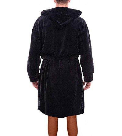 Briefs Men's Hooded Fleece Plush Soft Shu Velveteen Robe Full Length Long Bathrobe - Black - C7193M3NYQ4 $27.57