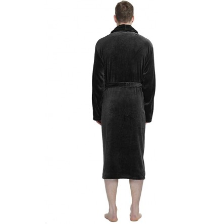 Robes Mens Fleece Robe Plush Collar Shawl Bathrobe - Black - CA18HTX57HE $19.52