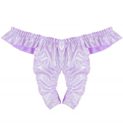 Bikinis Men's Underwear Sissy Maid Ruffled Bowknot Panties Low Rise Bikini Briefs - Bikini Light Pruple - CT18L7E9WNC $16.11