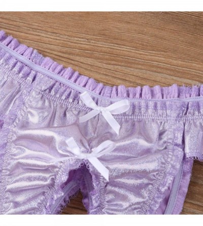 Bikinis Men's Underwear Sissy Maid Ruffled Bowknot Panties Low Rise Bikini Briefs - Bikini Light Pruple - CT18L7E9WNC $16.11