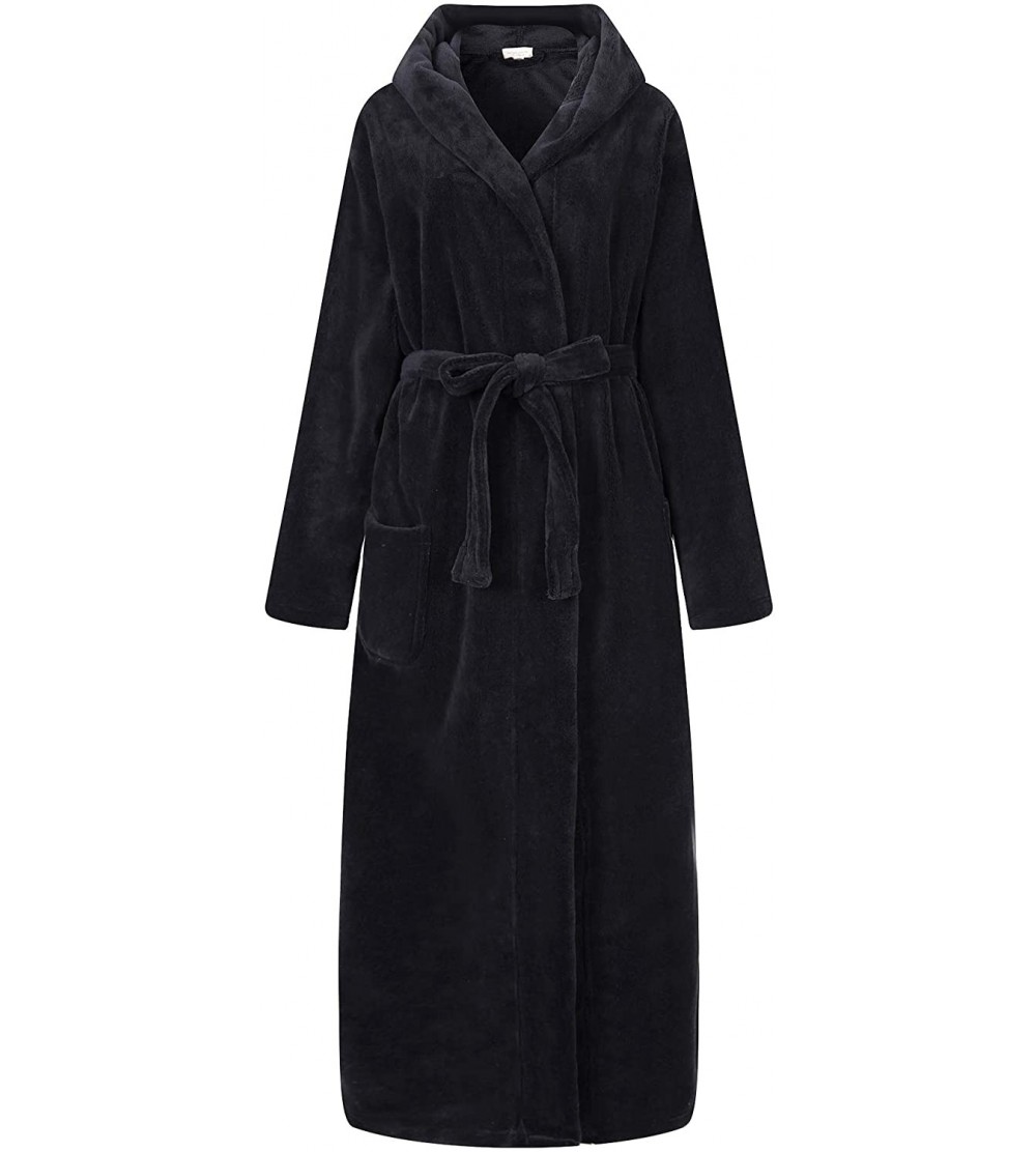 Robes Men's Warm and Soft Fleece Robe Bathrobe with Hood RHM2760 - Black - CC17YK9XXLN $38.61
