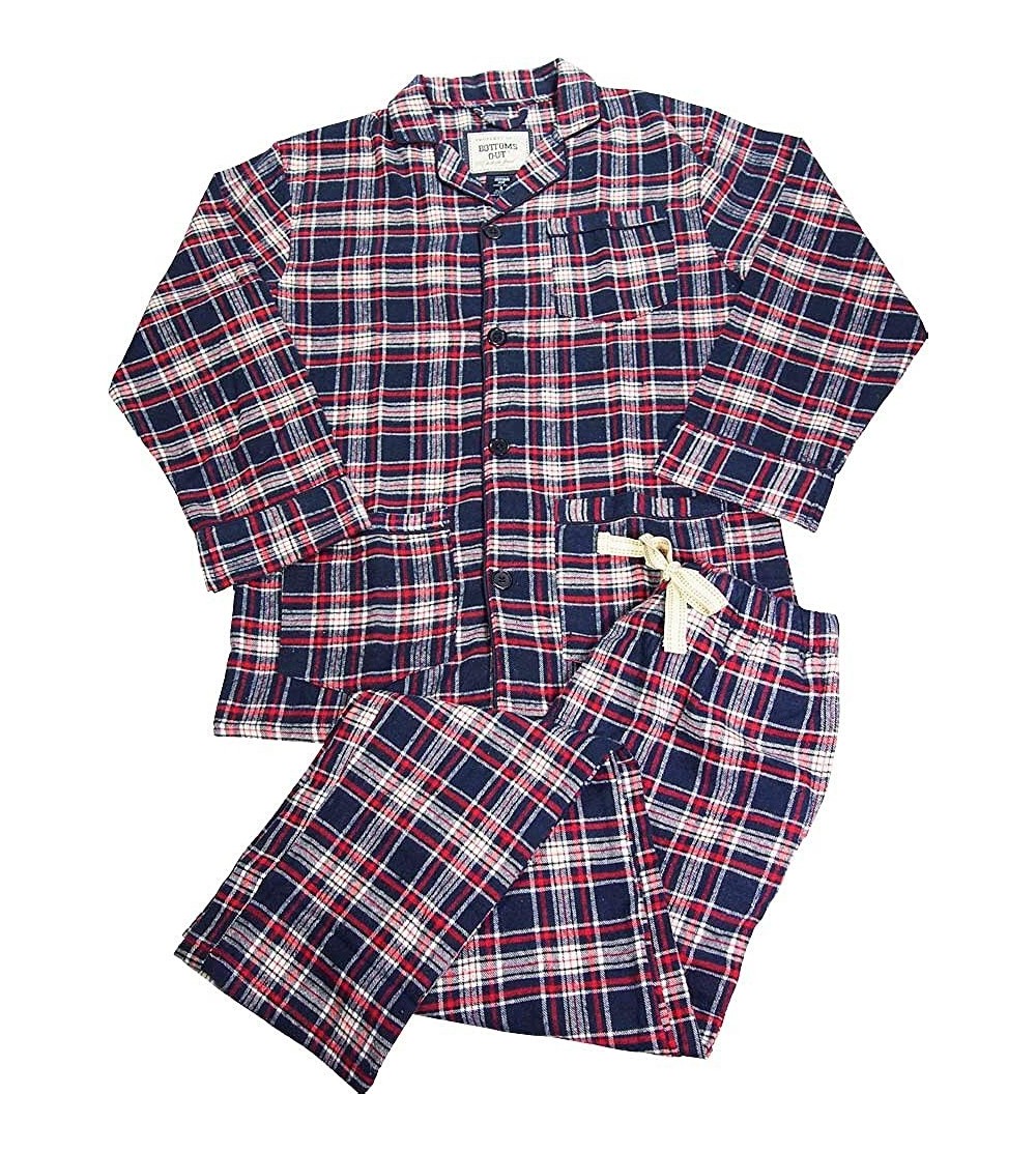 Sleep Sets Mens Long Sleeve Flannel Pajamas - Navy/Red - CV12NTK3JR3 $29.11