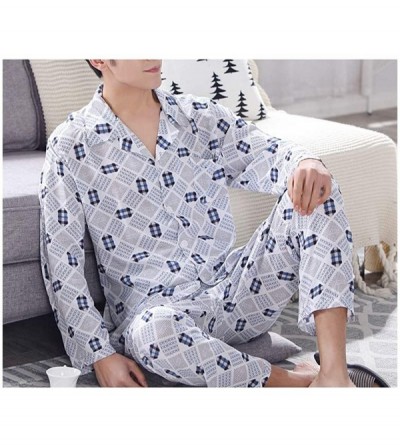 Sleep Sets Pajama Men Long Sleeve Cotton Plaid Nightwear Sleepwear Pyjamas Plus Size XXXL - White - CE18SGRI374 $22.41