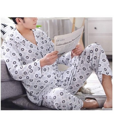 Sleep Sets Pajama Men Long Sleeve Cotton Plaid Nightwear Sleepwear Pyjamas Plus Size XXXL - White - CE18SGRI374 $22.41
