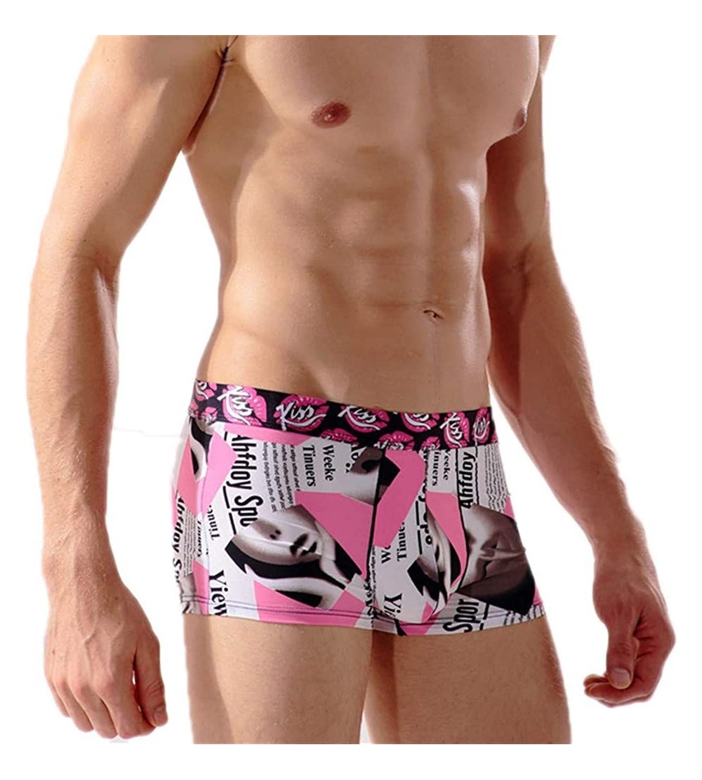 Boxers Sexy Men Underwear Ice Silk Boxers Shorts Printed Mid-Rise Pouch Underpants Ropa Interior - 58 - CW18WK8SUG3 $18.94