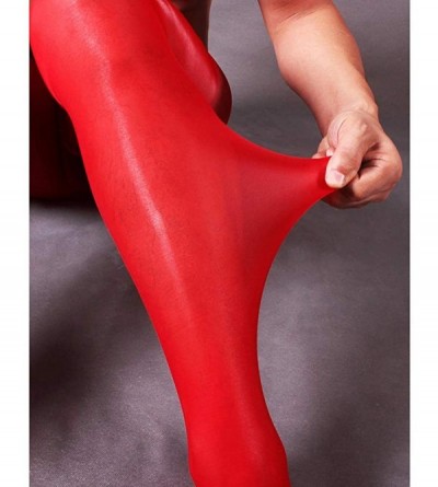 Boxer Briefs Men's 8D Oil Shiny Glossy Seamless Pantyhose with Sheath Stockings Tights - Red(sheath Closed&silicone Massage) ...