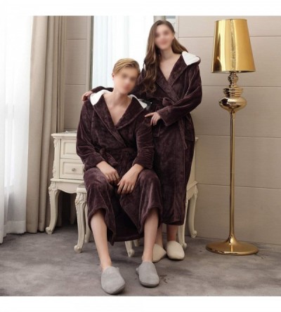 Robes Flannel Couple's Hooded Long Bathrobe - Coffee(womens) - C31930RAYXD $34.52