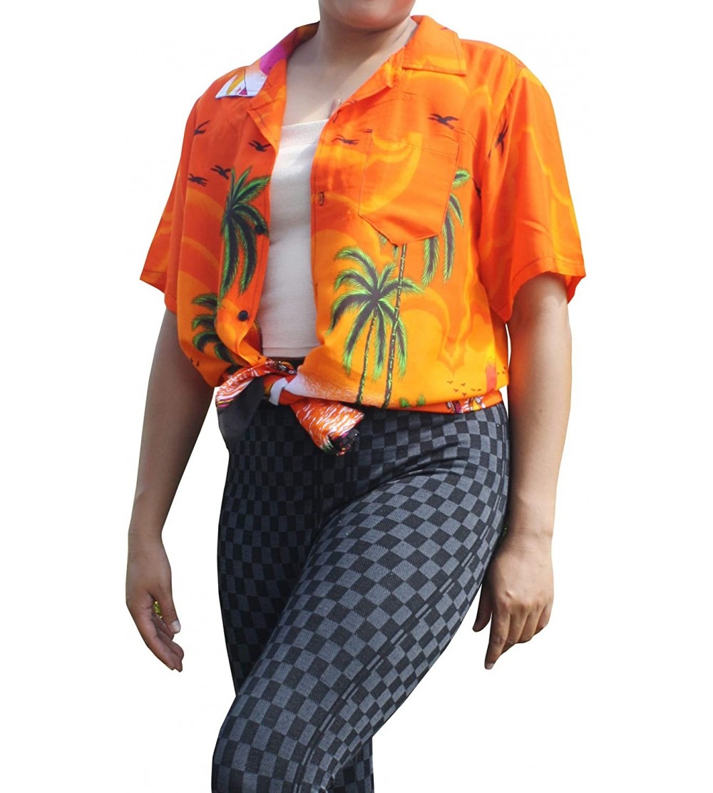 Sleep Tops Hawaiian Shirt with Coconut Views Short Sleeve Light Rayon Viscose - Coconut Views - Orange - CN18XGX6KSO $42.21
