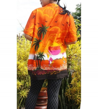 Sleep Tops Hawaiian Shirt with Coconut Views Short Sleeve Light Rayon Viscose - Coconut Views - Orange - CN18XGX6KSO $42.21
