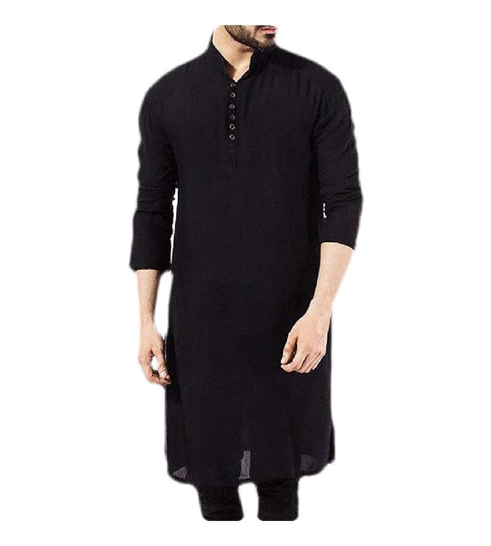 Robes Men Plain Abaya Muslim Thobe Robe Islamic Arab Kaftan Loose Long Sleeve Long Shirt - Black - CE1903DAK5C $23.68