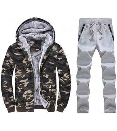 Robes Mens 2 PCs Sweatsuits Hoodies Tracksuit Jacket+Pant Thick Warm Fur Inside Sherpa Lined Zip Hooded Coat & Trousers - Arm...