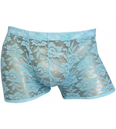 Boxer Briefs Mens Romance Travel Flower Lace Sheer Boxer Briefs Trunks Shorts Underwear - Blue - C0124KFNA49 $31.82