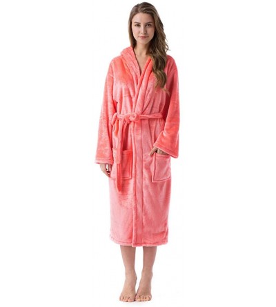 Robes Unisex Plush Warm Fleece Bathrobe Long Robes Housecoats Sleepwear - Watermelon - C8193N4CWS3 $29.32