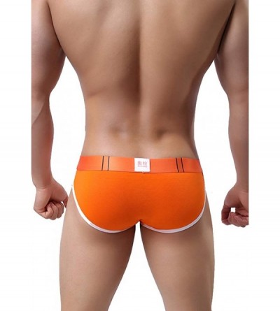 Briefs Mens Underwear Y Front Zipper Printed Slim Fit Cotton Briefs Pouch Bikini Shorts - Orange - CB1867Y8Y4D $11.73