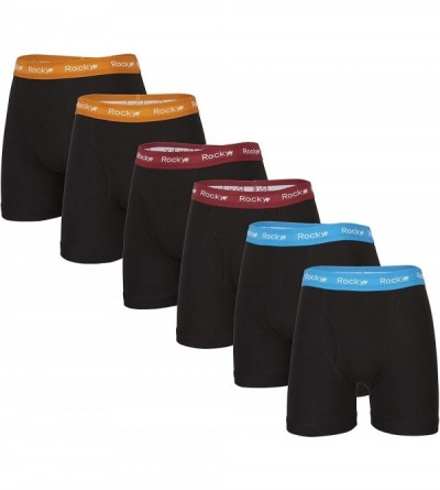 Boxer Briefs Men's Cotton Classic Boxer Briefs Soft Knitted Stretch Boxers - 3 Pack - Black - Colored Waistband - 6 Pack - CU...