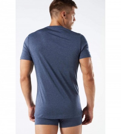 Sleep Tops Mens Short Sleeve Crew Neck T Shirt in Supima Cotton - Blue - 5210 - Denim Blue Blend - CG18ULASA58 $27.44