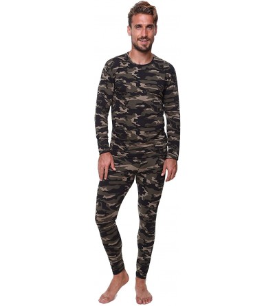 Thermal Underwear Men Thermal Performance Underwear Set Base Layer Soft Fleece Warm Long Sleeve Shirt and Long Johns - Camouf...