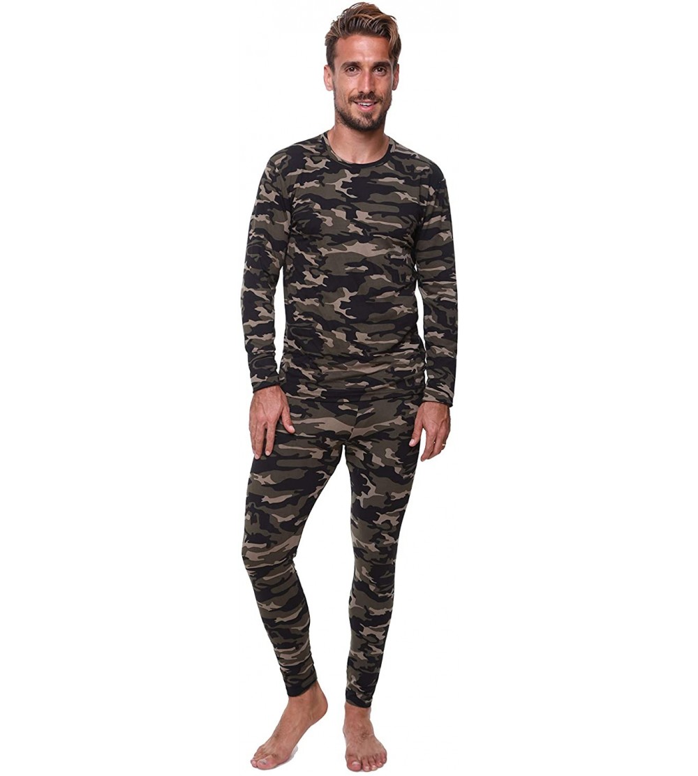 Thermal Underwear Men Thermal Performance Underwear Set Base Layer Soft Fleece Warm Long Sleeve Shirt and Long Johns - Camouf...