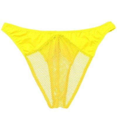 Bikinis Sexy Men's Mesh Fishnet Perspective Pouch Bikini Briefs Underwear Low Rise Thongs Panties - Yellow - CK18OWC69A5 $18.30