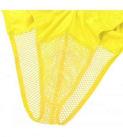 Bikinis Sexy Men's Mesh Fishnet Perspective Pouch Bikini Briefs Underwear Low Rise Thongs Panties - Yellow - CK18OWC69A5 $18.30