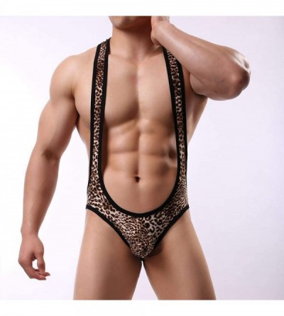 Shapewear Men's Jockstrap Leotard Leopard Underwear Jumpsuit Wrestling Singlet Stretch Elastic Suit - CH19DHZSUK3 $21.01