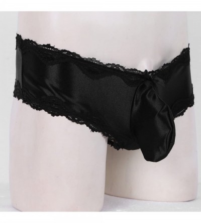 Briefs Mens Sissy Bulge Pouch Panties Lacework Bikini Briefs Crossdress Naughty Lingerie Nightwear - Black - CI199UNYSHK $19.79