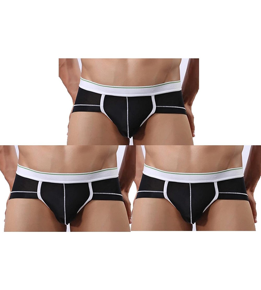 Briefs Mens Ice Silk Breathable Triangle Underwear Briefs Pack - Pack 3 Black - C318EORT9YN $13.75