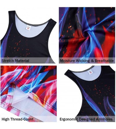 Undershirts Men's All Over Print Funny Tank Tops Breathable Summer Casual Sleeveless Beach Graphic Tee/Swimming Trunks - Fire...