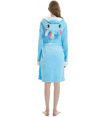 Robes Unisex Adult Bathrobe Hooded Animal Robe Fleece Cosplay Costume Plush Robe - Blue Unicorn - CN18ZQ82EYU $34.07