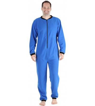 Sleep Sets Men's Fleece Non-Footed Solid Color Onesie Pajamas Jumpsuit - Blue W/ Black Zipper - CB17YYMOD8C $31.26