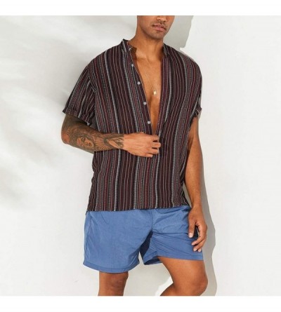Thermal Underwear Africa Hippie Shirt for Men-Colored Striped Stylish Button Roll-Tab Sleeve Henley Tee Holiday Beach Yoga Bl...