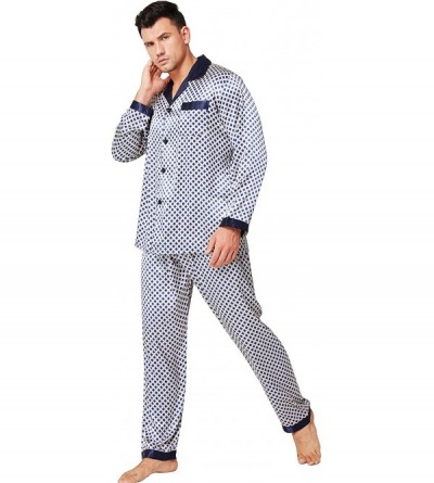 Sleep Sets Mens Satin Pajamas Set Sleepwear Loungewear S~3XL Plus - Blue Dot - CU18HCRWC24 $29.15
