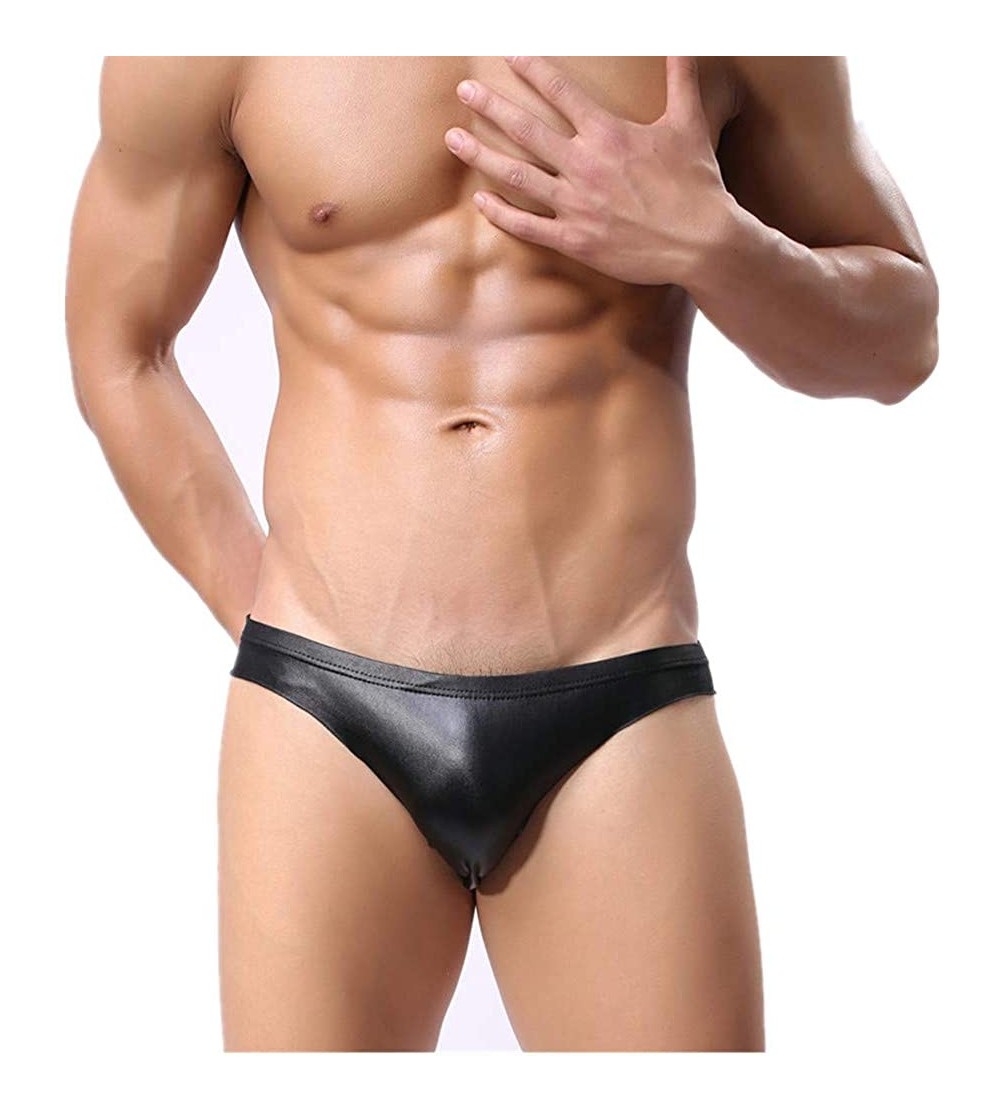 Briefs Men's Briefs Underwear Faux Leather Panties Solid Low Rise U Convex Pouch Underpants - Black - CW18RDWR0EE $8.30