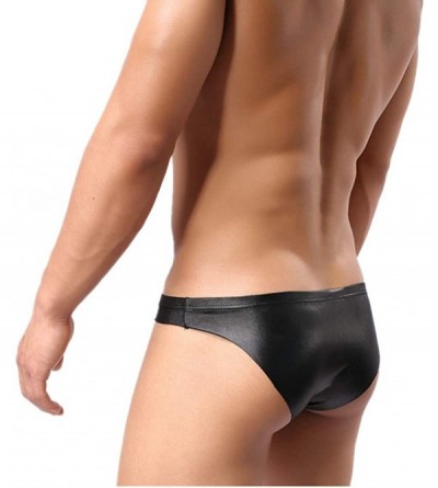 Briefs Men's Briefs Underwear Faux Leather Panties Solid Low Rise U Convex Pouch Underpants - Black - CW18RDWR0EE $8.30