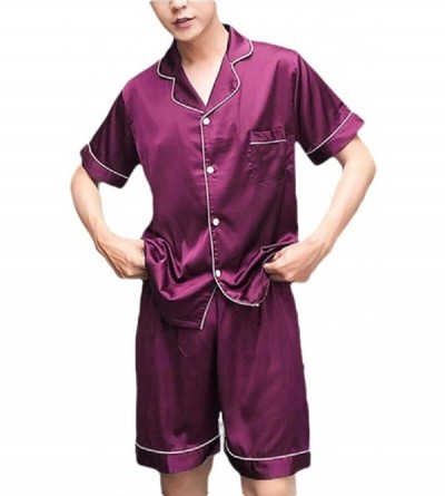 Sleep Sets Mens Pajamas Pjs Set Silk Pajamas Set Satin Short Sleeve 2 Piece Clasic Sleepwear Loungewears - 5 - CO1989X82GK $2...