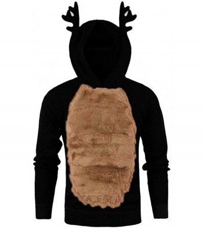 Thermal Underwear Men Reindeer Christmas Pullover-Autumn Winter Xmas Hoody Hooded 3D Blouse Top Casual Sweatshirt ANJUNIE - B...