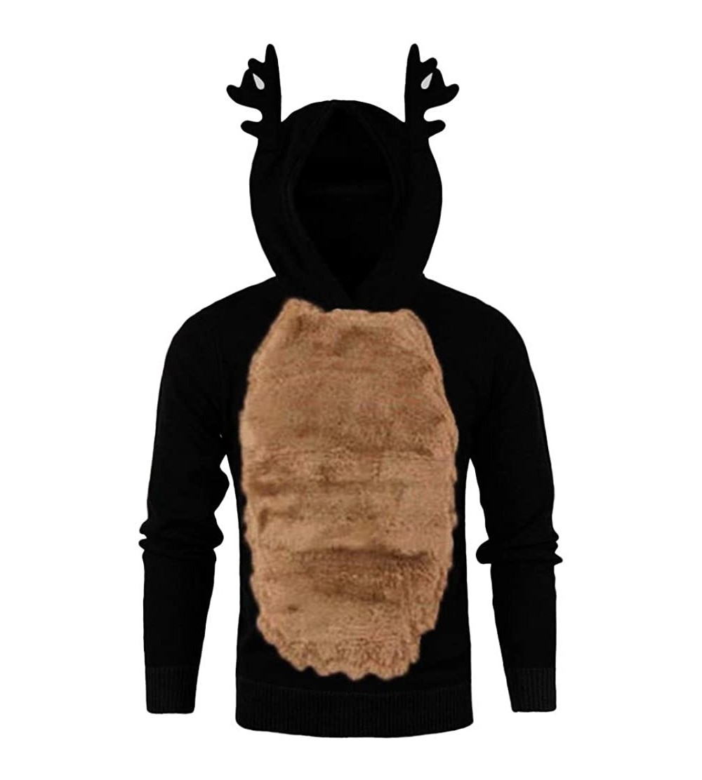 Thermal Underwear Men Reindeer Christmas Pullover-Autumn Winter Xmas Hoody Hooded 3D Blouse Top Casual Sweatshirt ANJUNIE - B...