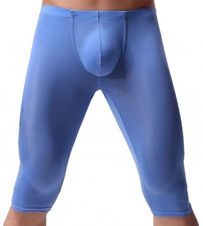 Briefs Men's Ice Silk Sexy Solid Color Breathable Youth Ice Silk Trousers - Blue - C018TGUUM89 $26.79