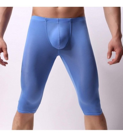 Briefs Men's Ice Silk Sexy Solid Color Breathable Youth Ice Silk Trousers - Blue - C018TGUUM89 $15.11