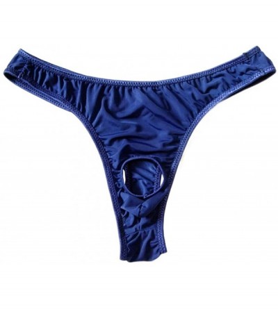 Briefs Men's Sexy Open Front Underwear Ice Silk Colorful G-String Sheer Panties - Sapphire - C31925N709R $10.90