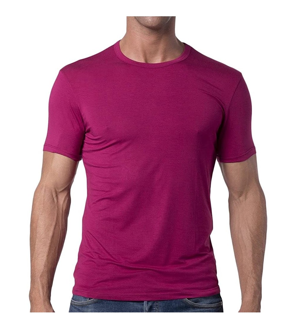 Undershirts Men's Slim Fit Modal T-Shirt - Red - CP11HVS98EP $21.76