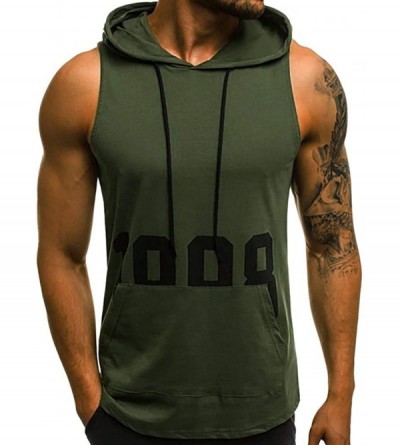 G-Strings & Thongs Men's Workout Hooded Tank Tops Bodybuilding Muscle Cut Off T Shirt Sleeveless Gym Hoodies - Army Green B -...