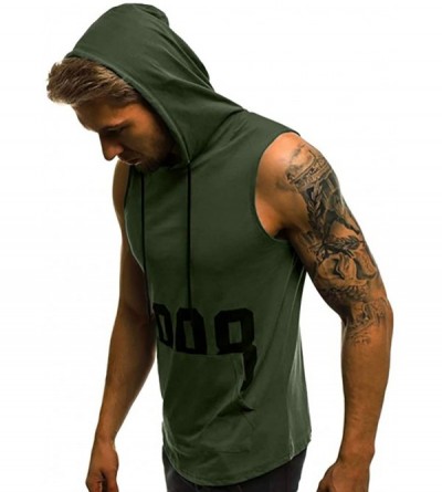 G-Strings & Thongs Men's Workout Hooded Tank Tops Bodybuilding Muscle Cut Off T Shirt Sleeveless Gym Hoodies - Army Green B -...