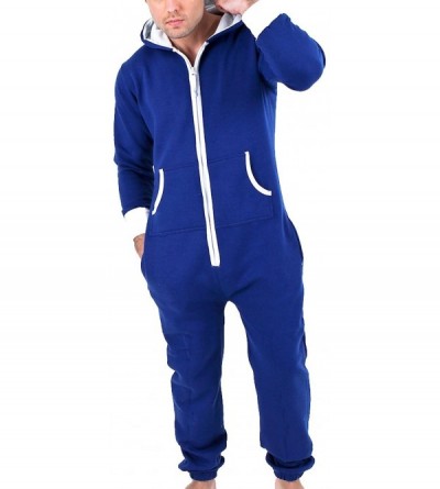Sleep Sets Mens Onesie Adult Hooded Jumpsuit Unisex One Piece Non Footed Pajamas - Blue - CB11M497ZJL $36.57