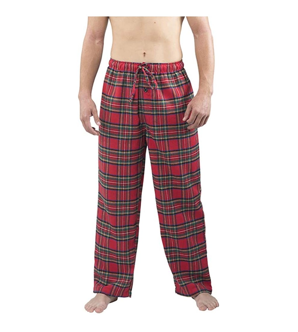 Sleep Bottoms Mens Flannel Pajama Pants - Comfortable Cotton Blend Bottoms Sleep or Loungewear - Red Tartan Plaid - C4187C5CM...