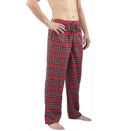 Sleep Bottoms Mens Flannel Pajama Pants - Comfortable Cotton Blend Bottoms Sleep or Loungewear - Red Tartan Plaid - C4187C5CM...