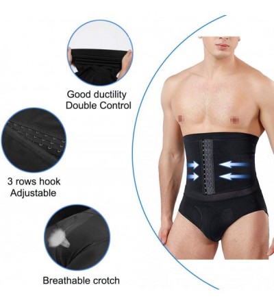 Boxer Briefs Mens High Waist Compression Shapewear Slimming Body Shaper Tummy Control Shorts Briefs Underwear - Black-hooks -...