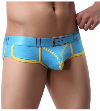 Briefs Men's Soft Zipper Print Briefs Underpants Knickers Shorts Sexy Underwear - Blue - CQ18DZZ6NX4 $18.50