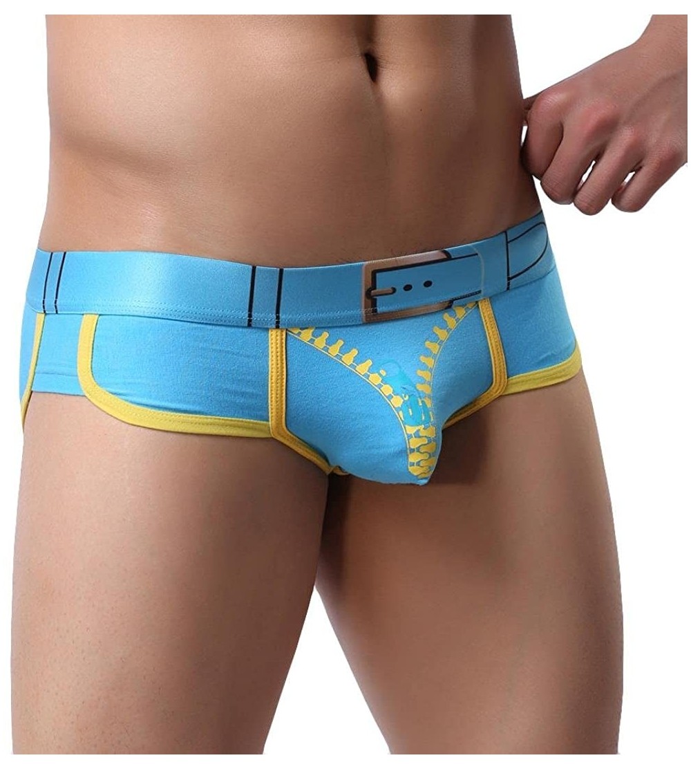 Briefs Men's Soft Zipper Print Briefs Underpants Knickers Shorts Sexy Underwear - Blue - CQ18DZZ6NX4 $9.58
